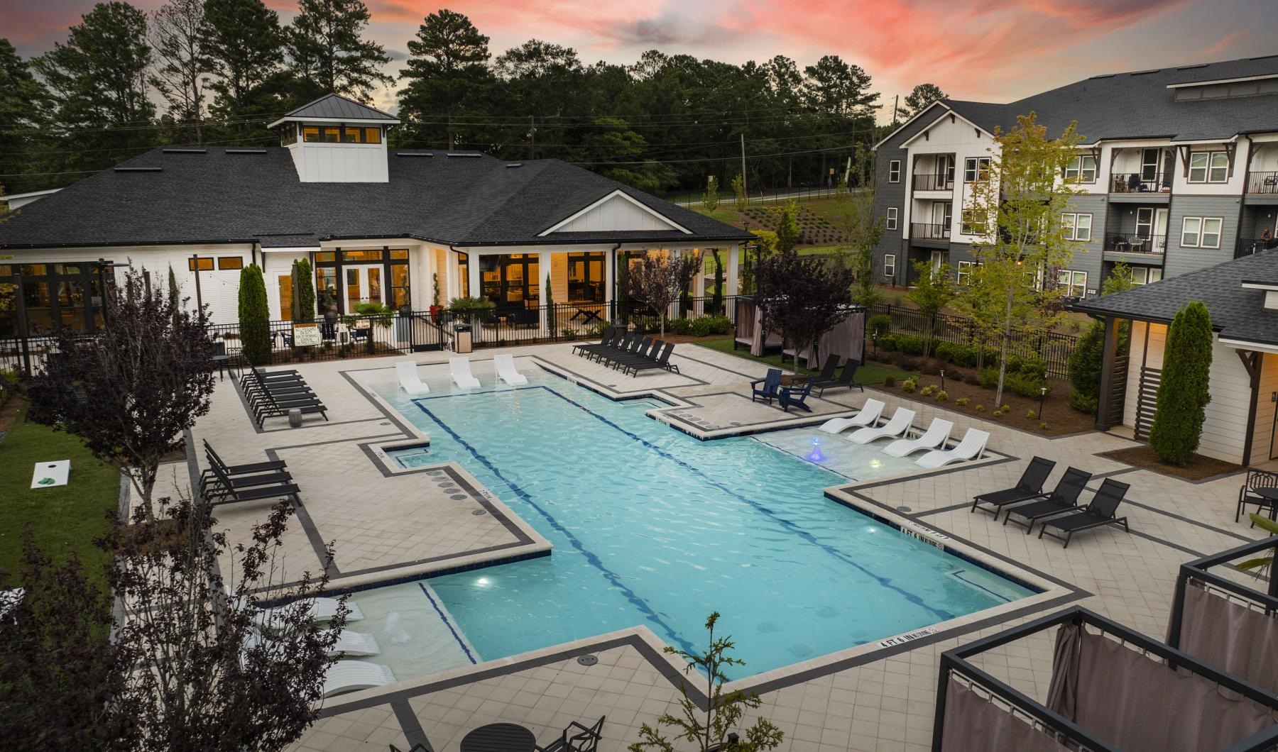 a swimming pool in a courtyard