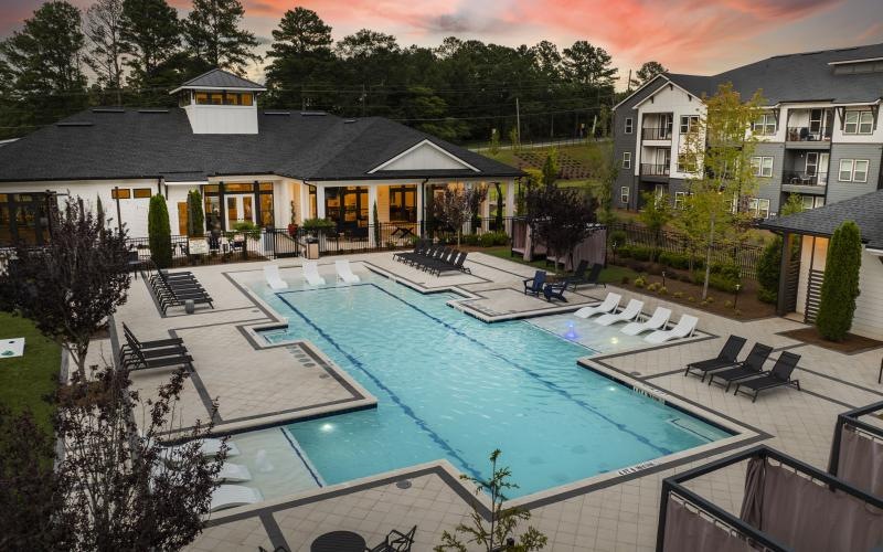 a swimming pool in a courtyard